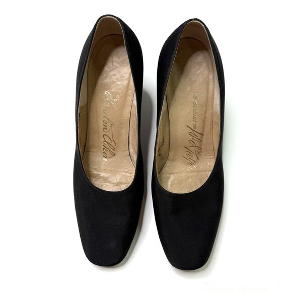 Newton Elkin Lord And Taylor Black Heels Pumps Size 6 B Vintage Fabric Solid - Picture 3 of 11